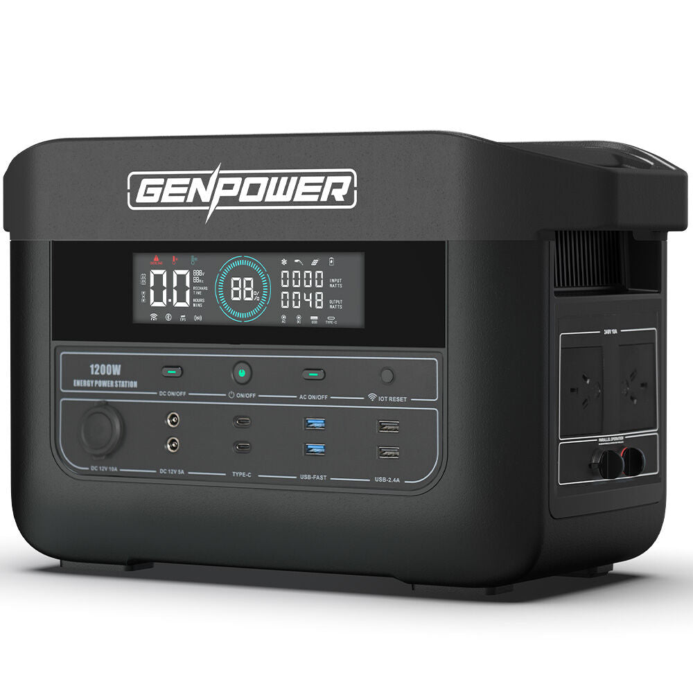 NNEMB 1200W Portable Lithium Power Station 1075Wh LiFePo4, Multiple Voltage Output, 15W Wireless Charger, Ideal for Camping, Home Backup and Power Tools