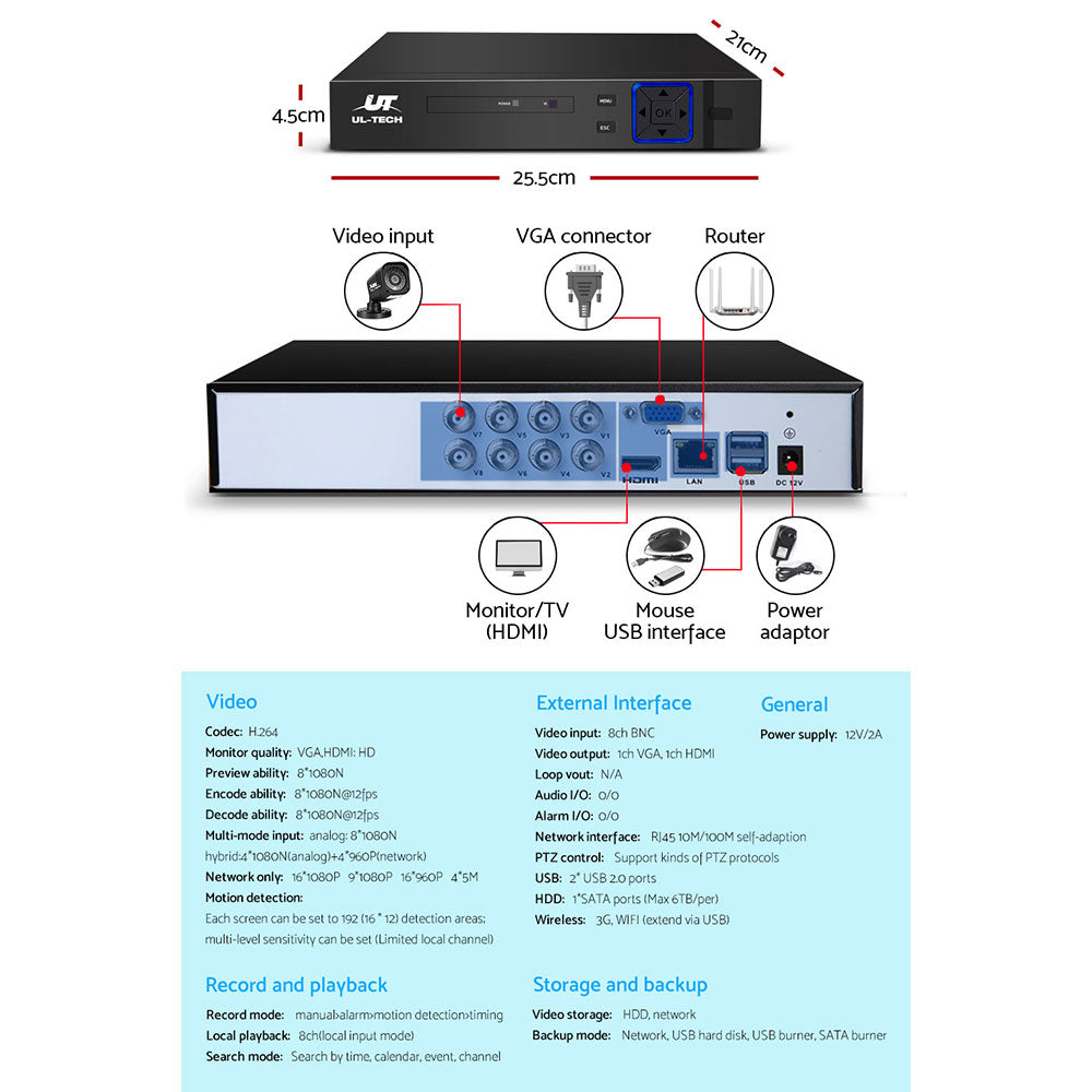NNEDSZ -CCTV Camera Home Security System 8CH DVR 1080P Cameras Outdoor Day Night-4